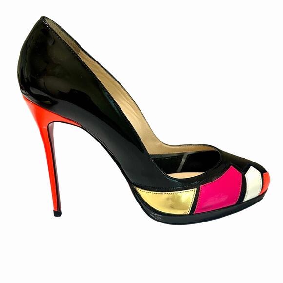 Christian Louboutin Astrogirl Patent Colorblock Heels Black Pink Gold 38 - Picture 5 of 15